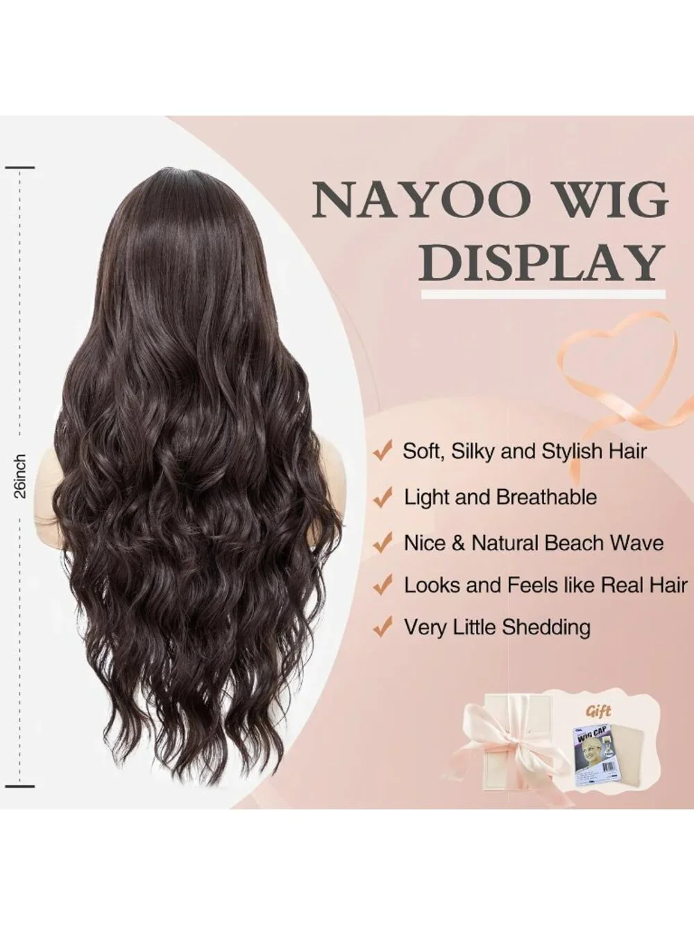 Women's Chocolate Brown 26 Inch Natural Looking Heat Resistant Long Wavy Wigs